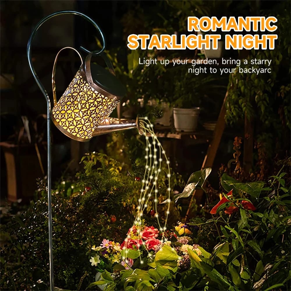 Luci per annaffiatoio a fata solare Decorazioni da giardino vintage Bollitore sospeso solare per esterni Decorazione impermeabile per villa
