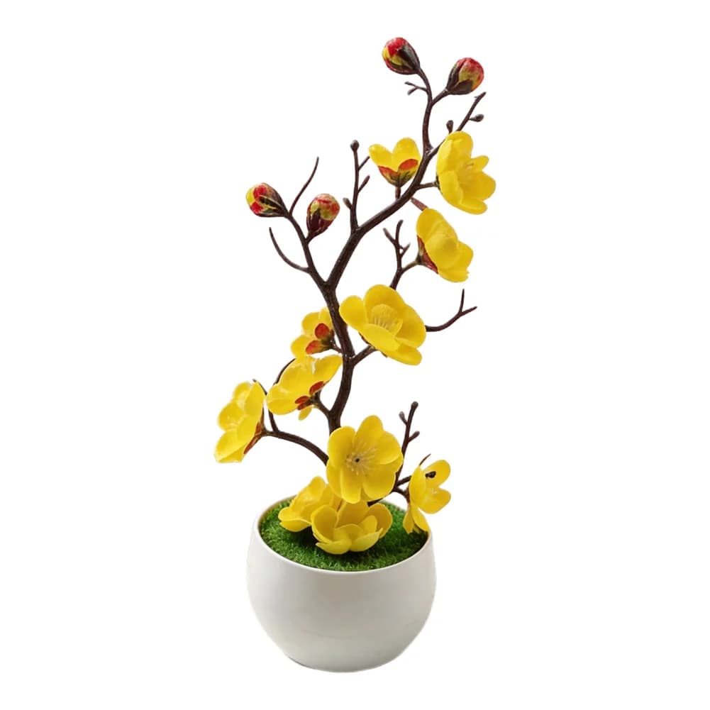 Plastic Fake Flower Tray Planting for Home Office Space with Realistic Artificial Plum Branch for Seasonal and Daily Styling