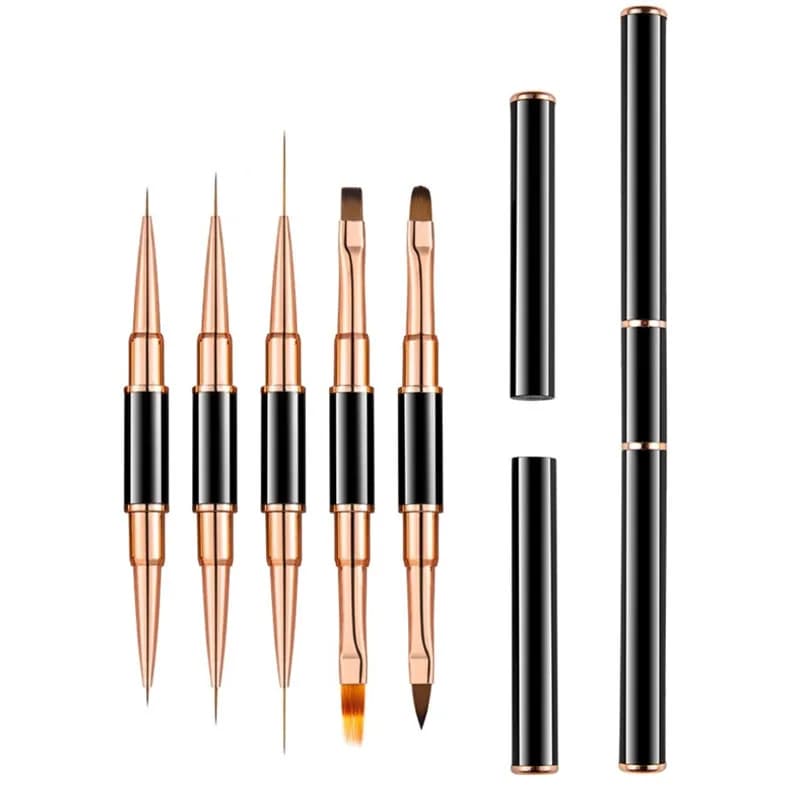 Pennello per Unghie Nero a Doppia Punta con Manico in Cristallo, Pennello Liner, Pennello per Pittura, Pennello Gel, Pennello per Nail Art in Cristallo, Manicure