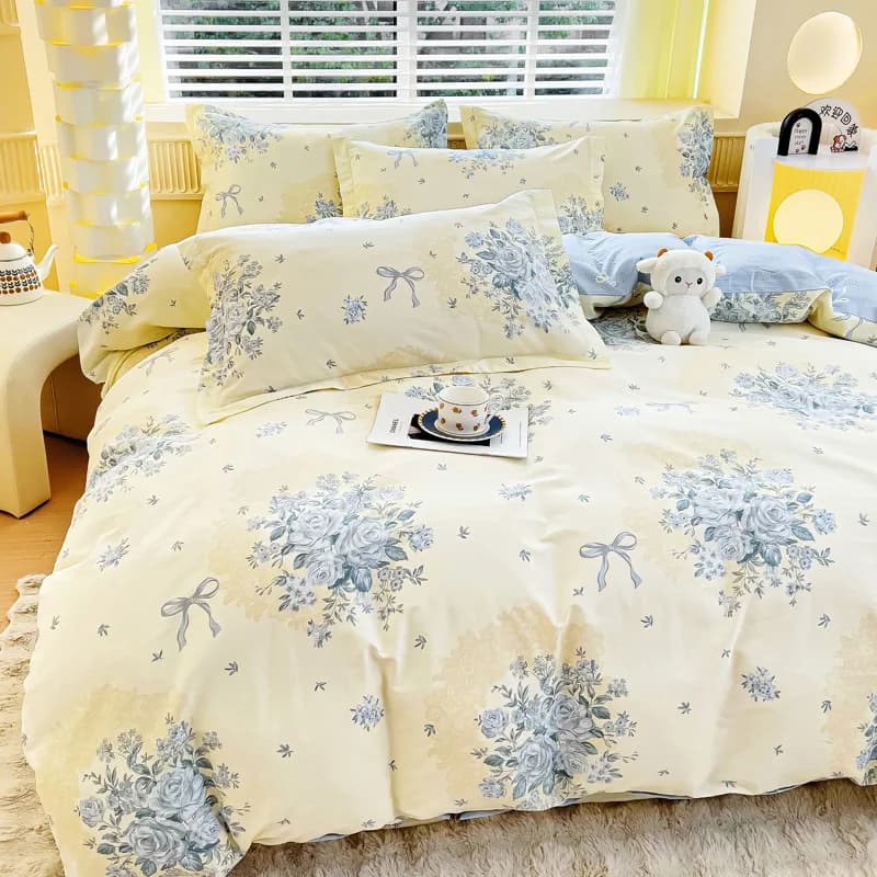 Set Copripiumino 3 Pezzi 100% Cotone con Stampa Floreale, 1 Copripiumino e 2 Federe, Morbido e Delicato sulla Pelle