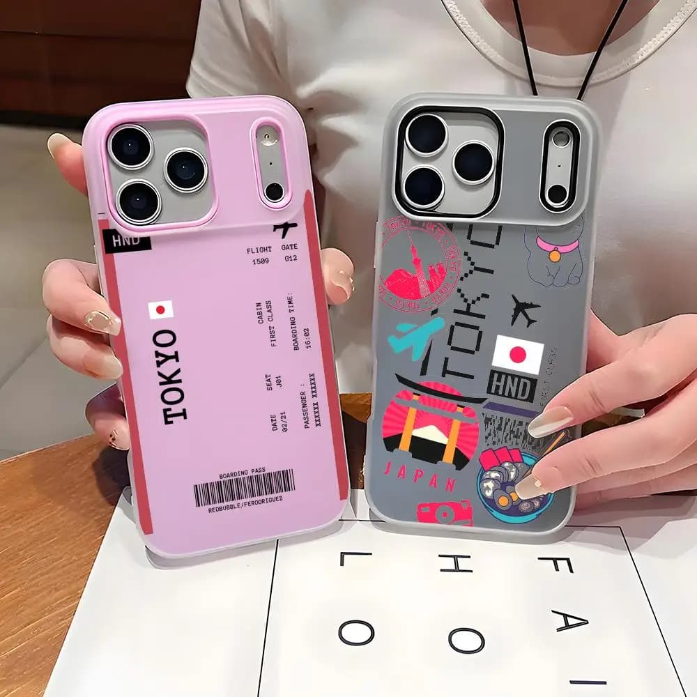 Cover per iPhone 17 16 15 14 13 12 11 Pro Max Plus Mini con design Biglietto Aereo Giappone, Trasparente, Antiurto, Morbida