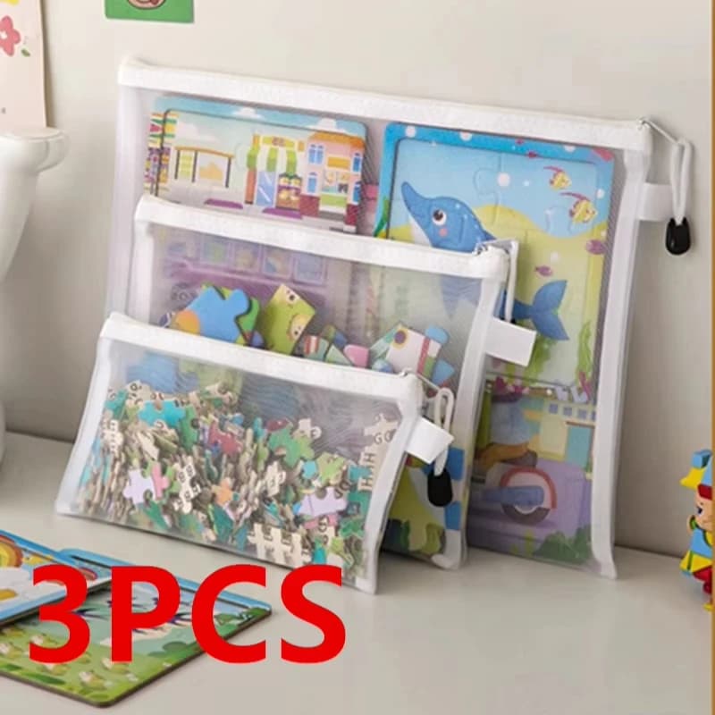 1/3 pcs. Transparent Organizer in Nylon Network with Hinge for Documents, Toys and Puzzle - Dispenser Container