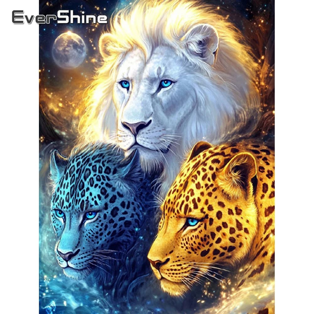 EverShine Diamond Embroidery Leopard Full Drill Painting Animal Picture Rhinestones Mosaic Lion Handmade Hobby