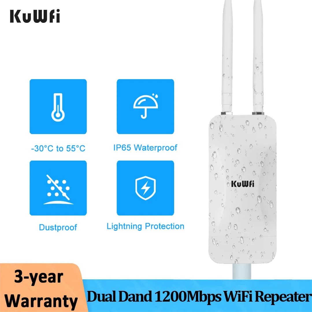 Ripetitore WiFi KuWFi 1200Mbps Dual Band 2.4G 5Ghz ad Alta Potenza, Estensore WIFI per Copertura Wireless a Lungo Raggio in Aree Ampie