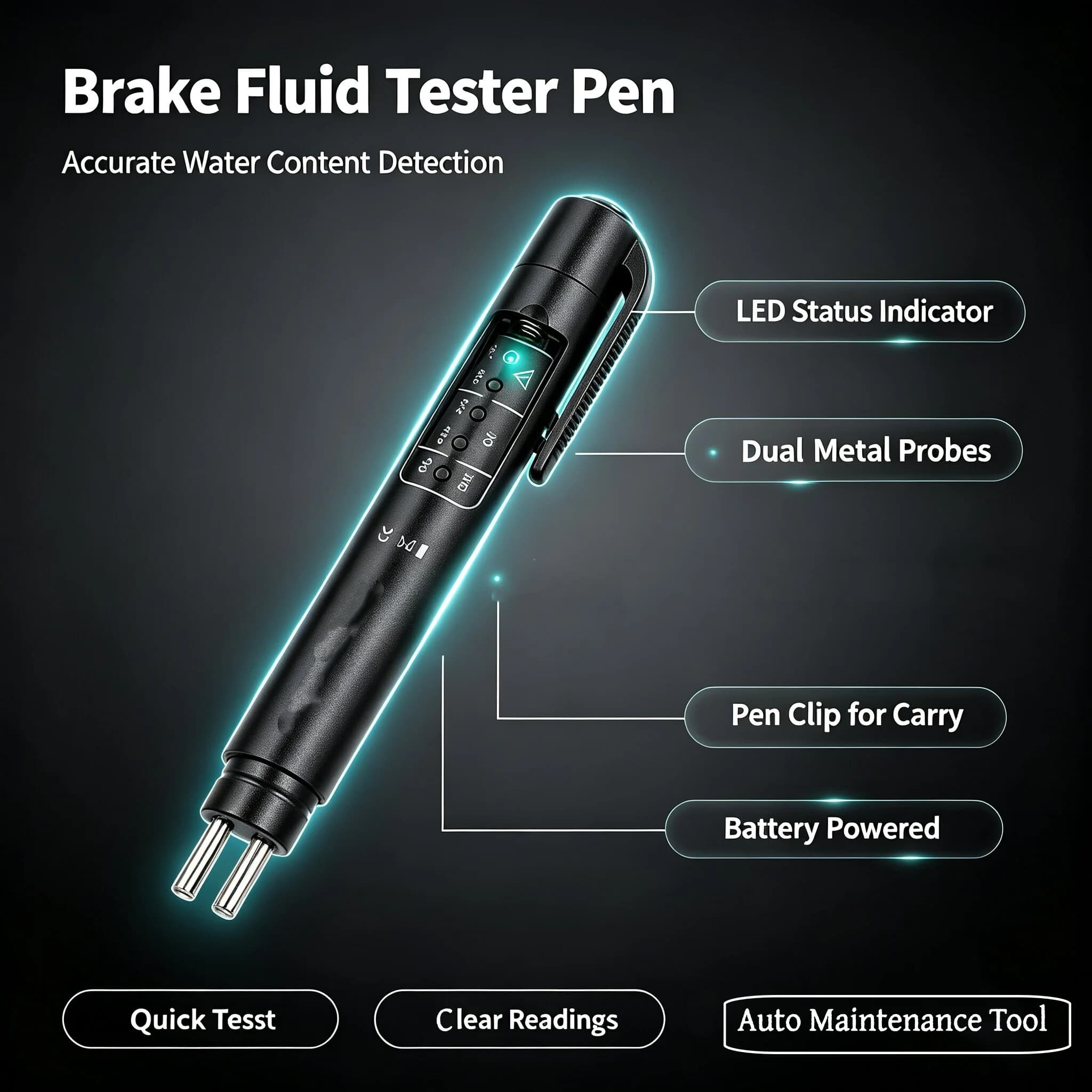 5 LED Brake Fluid Tester Pen DOT3 DOT4 DOT5 Car Brake Oil Moisture Detector Auto Brake Fluid Quality Check Diagnostic Test Tool