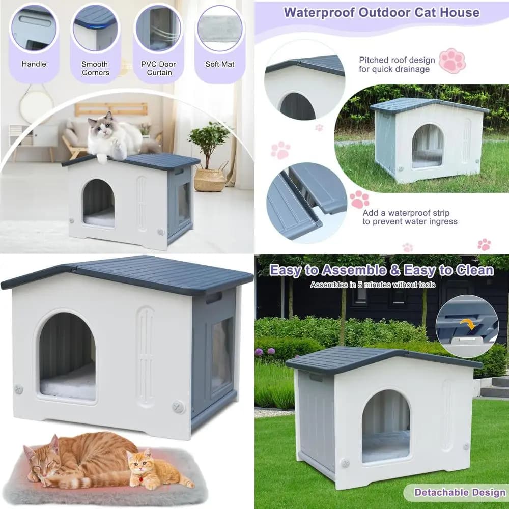 Cats for Cats Resistant to Interior/Exterior weather with Easy-to-door Access and Soft Mat, Spacious Refuge for Small Animals, Easy to Fit - G