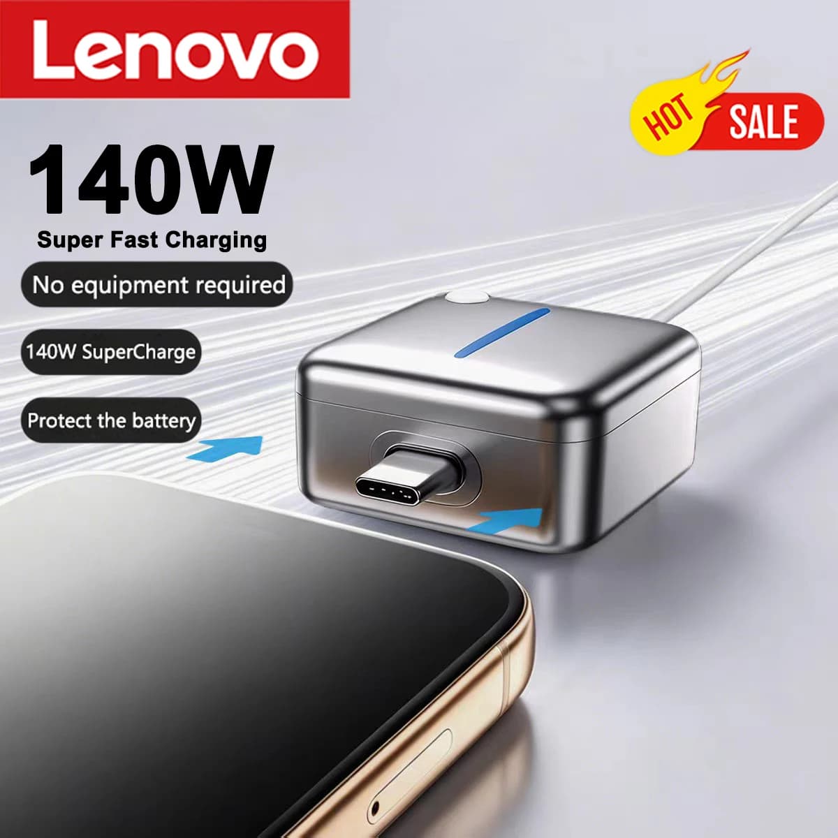 Lenovo Mini 140W Intelligence Full Charge Separator Protect Battery Health Overcharge Protection Auto Power-off For Smartphone