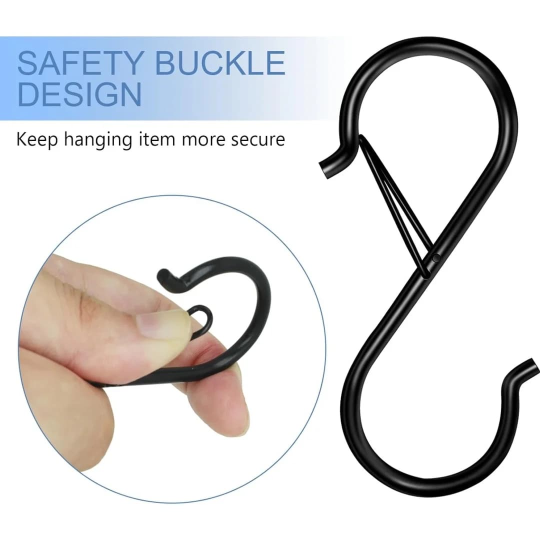 Stainless steel hook, used for hanging on wire frame, black S-shaped hook, clothes hanger, pot rack, kitchen utensil hook