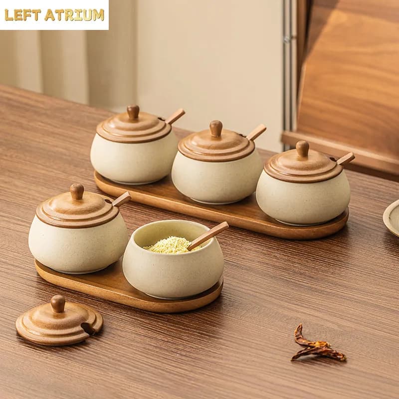 Ceramic Seasoning Jar Set Kitchen Seasoning Bottle Spice Jar Salt Shaker Spice Box Storage Tank Chili Jars Seasonings Tool