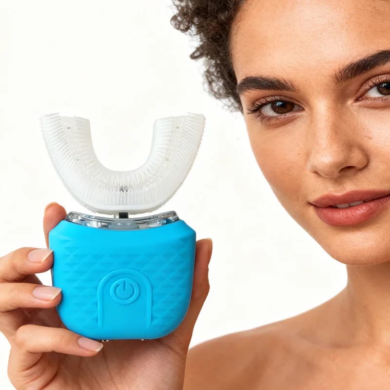 Set sbiancante per denti a luce blu per adulti, automatico, a ultrasuoni, a forma di U, con spazzolino elettrico per la cura orale e massaggio delle gengive