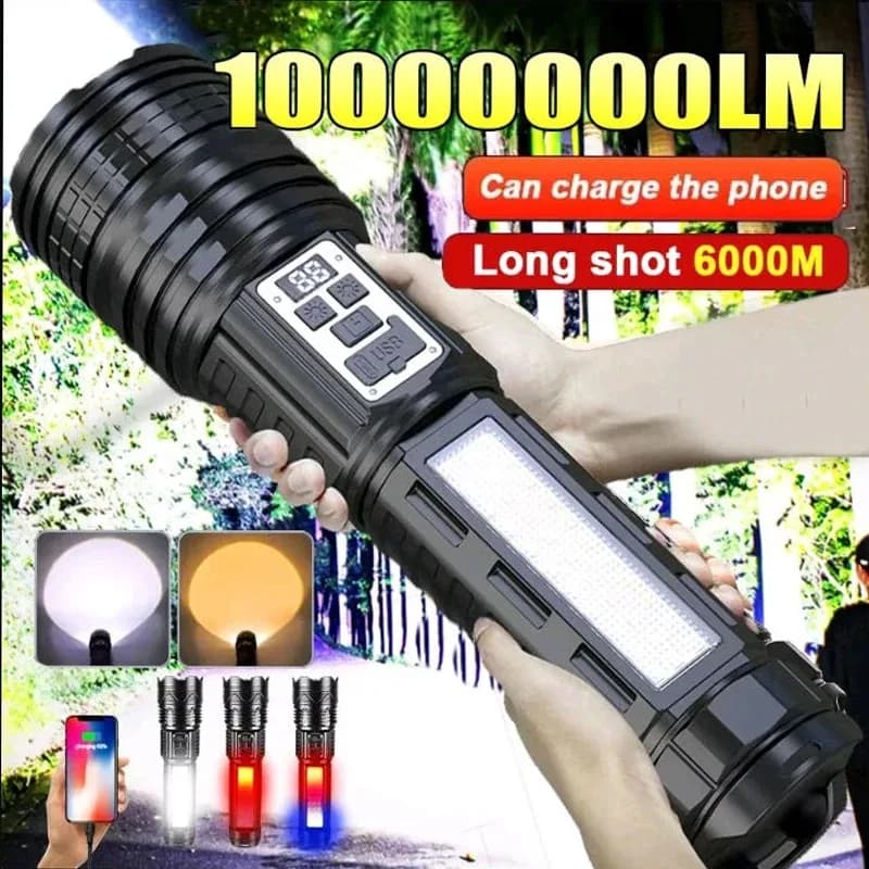 15000mAh Super Big Flashlight Rechargeable Most Strong LED Flash Light Long Range Torch Zoom Outdoor With Digital Power Display