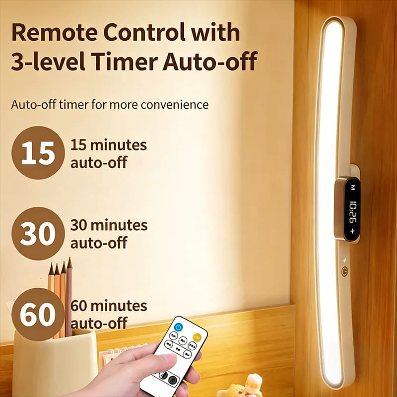 Curved Magnetic LED Reading Light USB Rechargeable Remote Control Eye Friendly Lamp for Student Dormitory Bedroom Bedside Desk