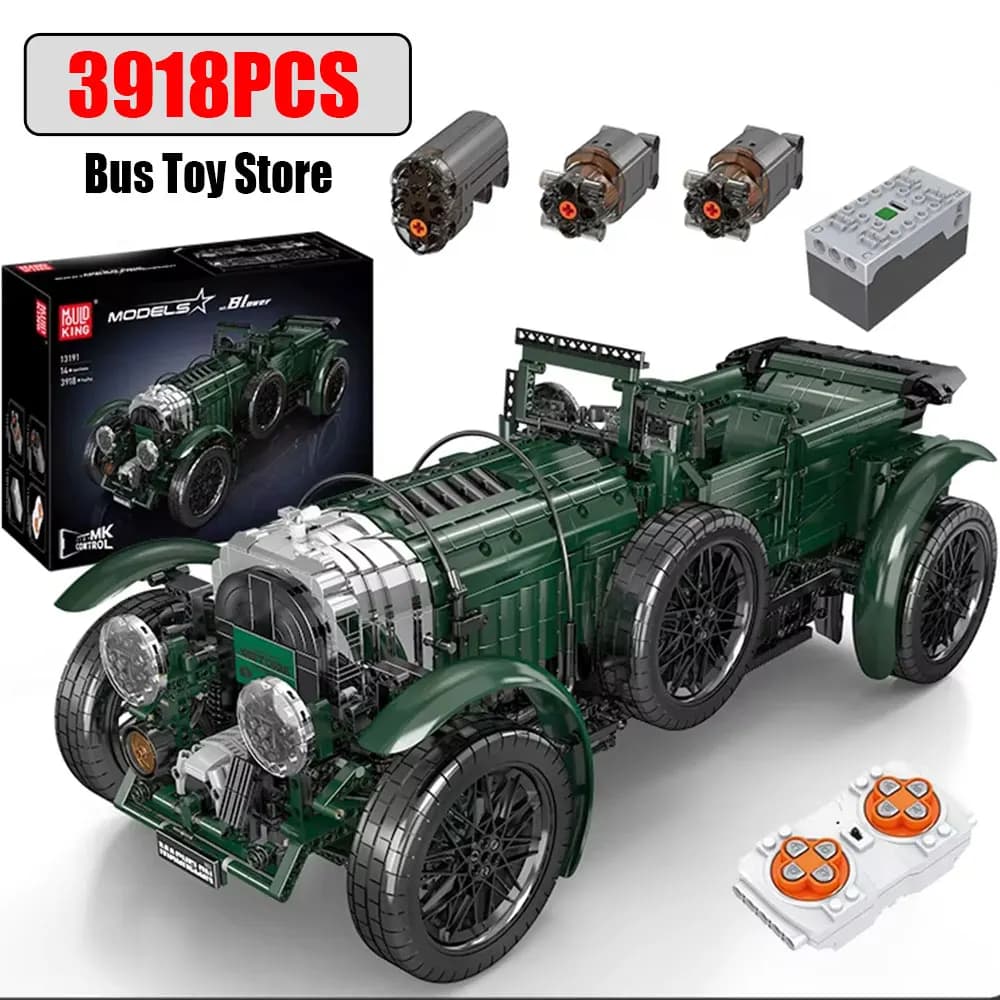 Modello di auto con ventilatore verde tecnico classico, telecomando, blocchi di costruzione per auto d'epoca, giocattolo da collezione per regali di Natale per adulti