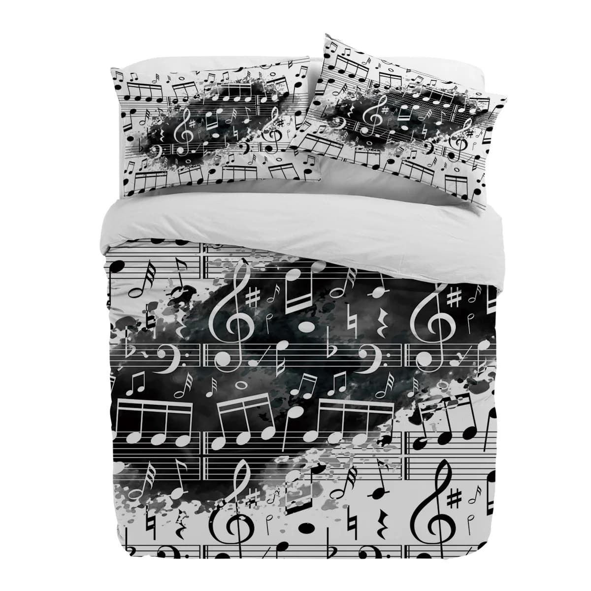 Nota musica Nero Bianco Acquerello Splash Copripiumino con federa Set di biancheria da letto personalizzato 3 pezzi Copripiumino Letto matrimoniale Tessili per la casa