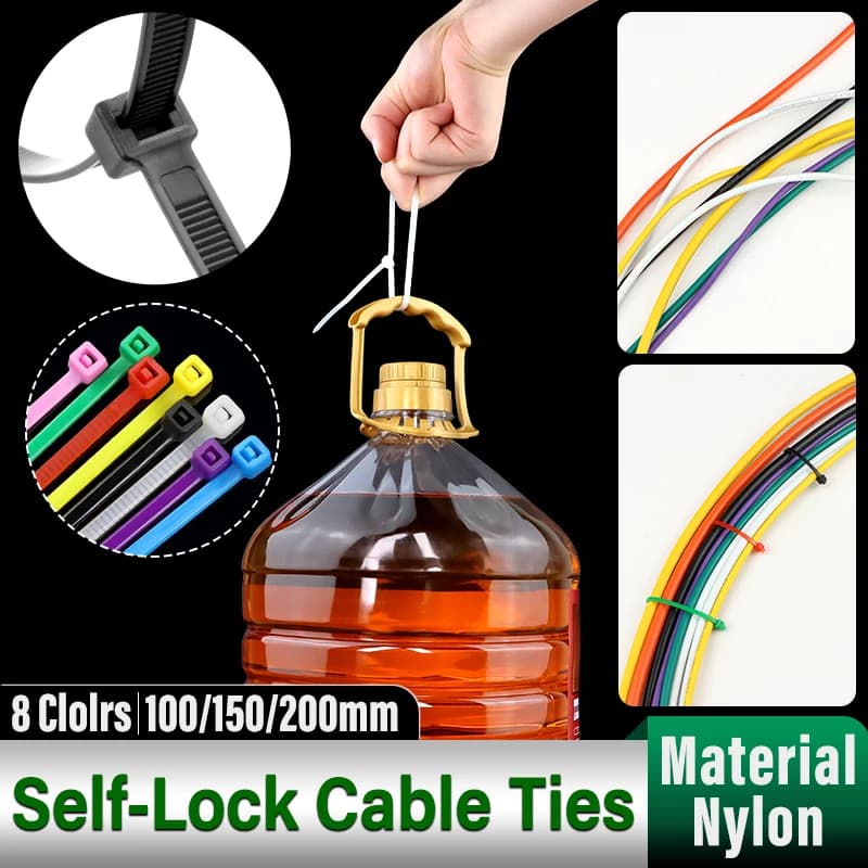 100/150/200mm Nylon Cable Tie Self-Lock Cable Ties Nylon Wire Zip Durable Organiser Fastening Ring Colored Plastic Binding Strap
