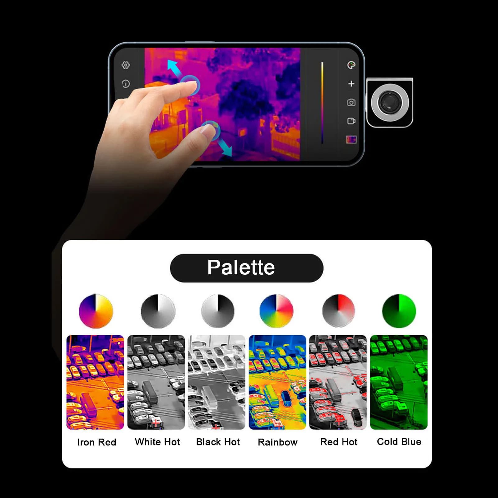 Termocamera 256x192 Risoluzione 25Hz IP54 Termocamera portatile impermeabile per termocamera per smartphone
