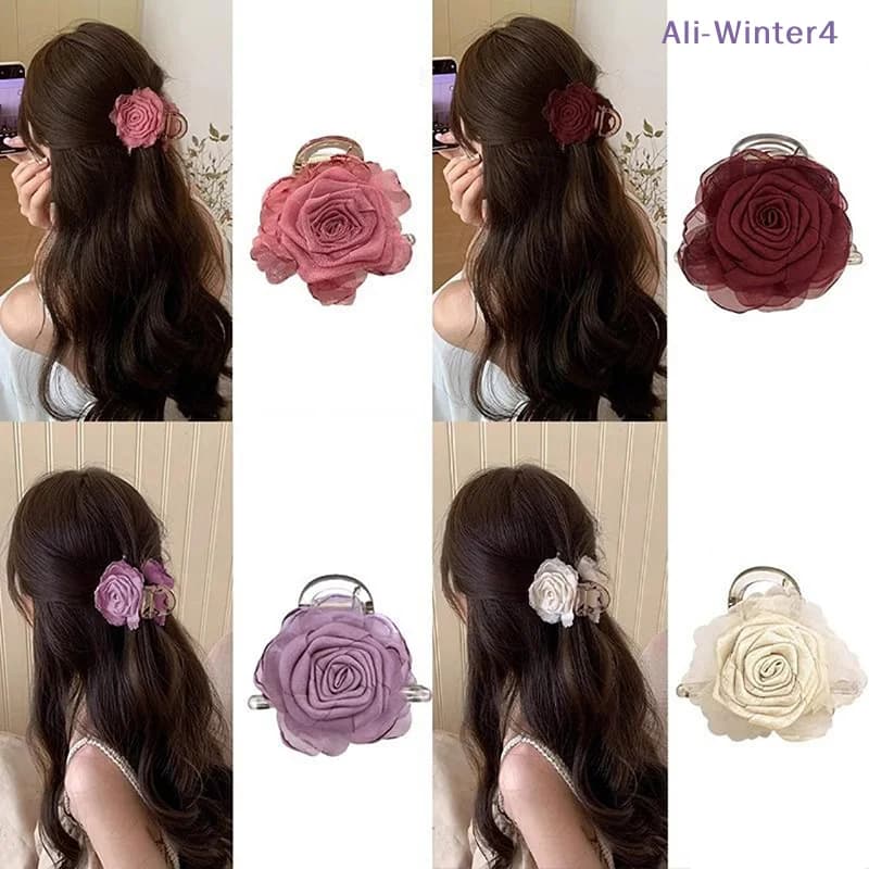 【Winter4】Elegante fermaglio per capelli a forma di rosa per donna, clip a squalo, ornamento dolce per capelli, fermaglio floreale per l'attaccatura dei capelli