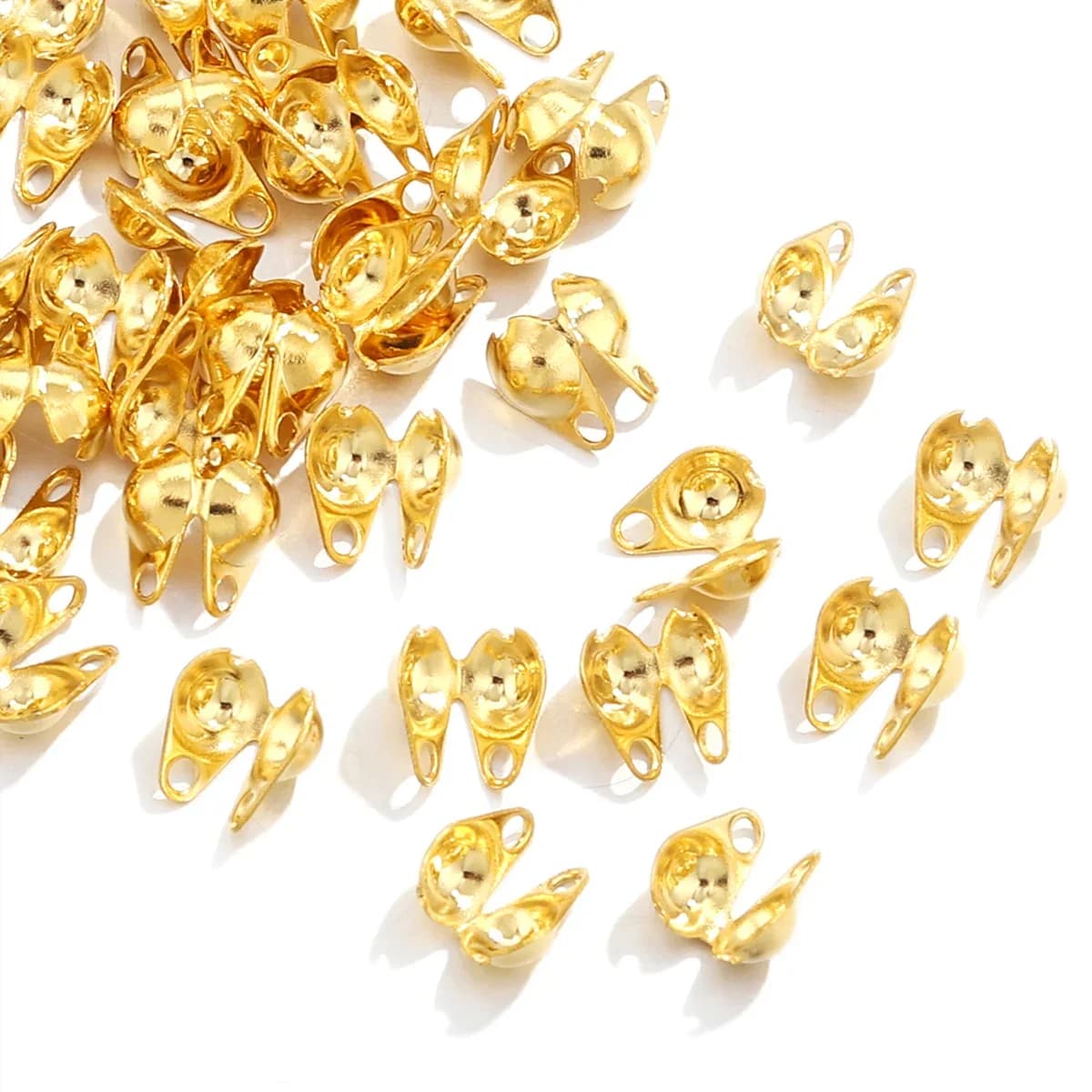 50pcs/lot Connector Clasp Fitting Stainless Steel Ball Chain Calotte End Crimps Beads Connector for DIY Jewelry Making Supplie