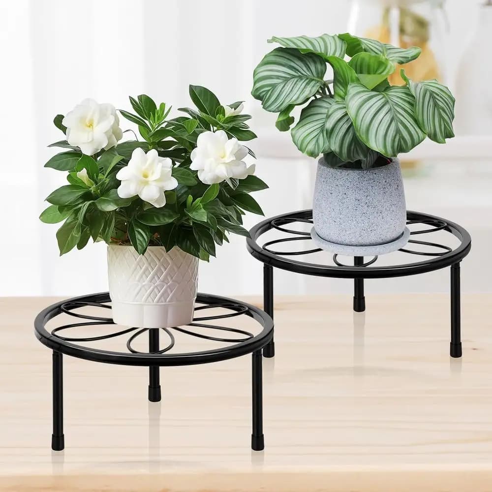 7.8 Indoor/Outdoor Metal Plant Stand, Black, Rust-Resistant, Heavy Duty Pot Holder for Home and Garden