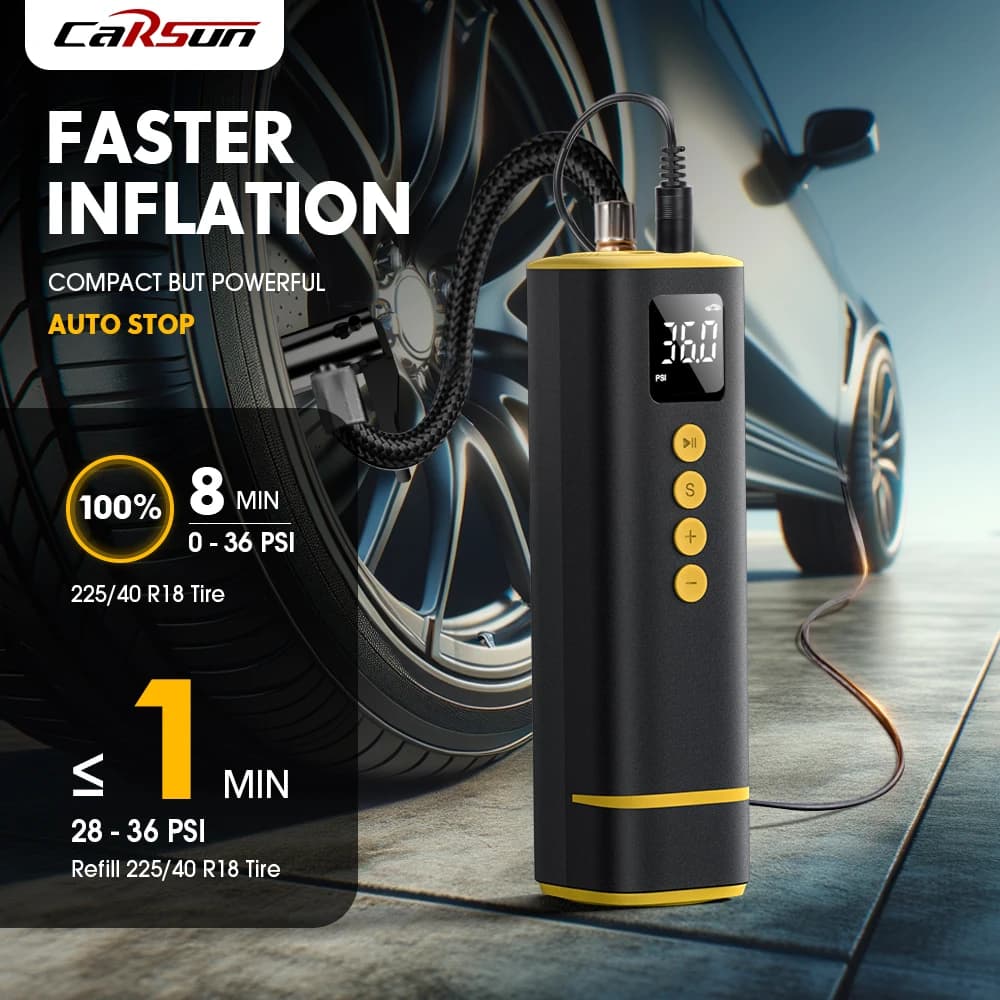 Tester Digitale Pressione Pneumatici Carsun - Gonfiatore Portatile Cablato 150PSI con Illuminazione per Veicoli Fuoristrada