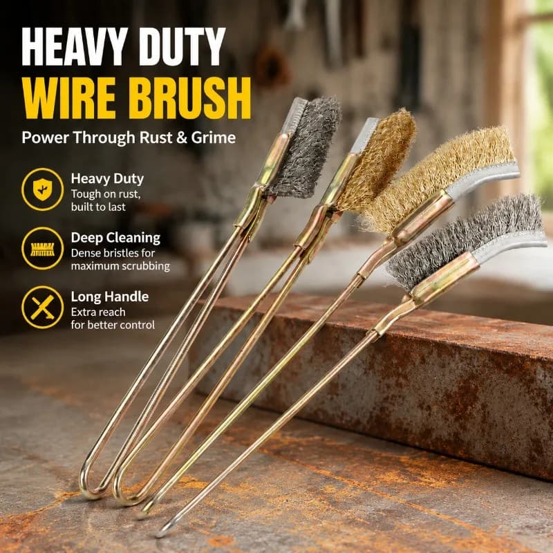 Long Handle Stainless Steel Wire Brush Household Cleaning Scrubber Iron Handle Design for Rust Removing Paint Stripping Metal