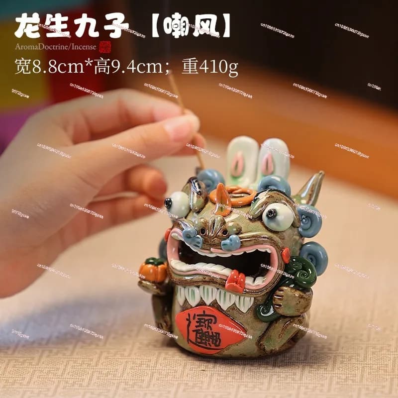 Bruciatore a riflusso Dragon Born Nine Sons per incenso in stick, porta incenso creativo, ornamento per tea pet