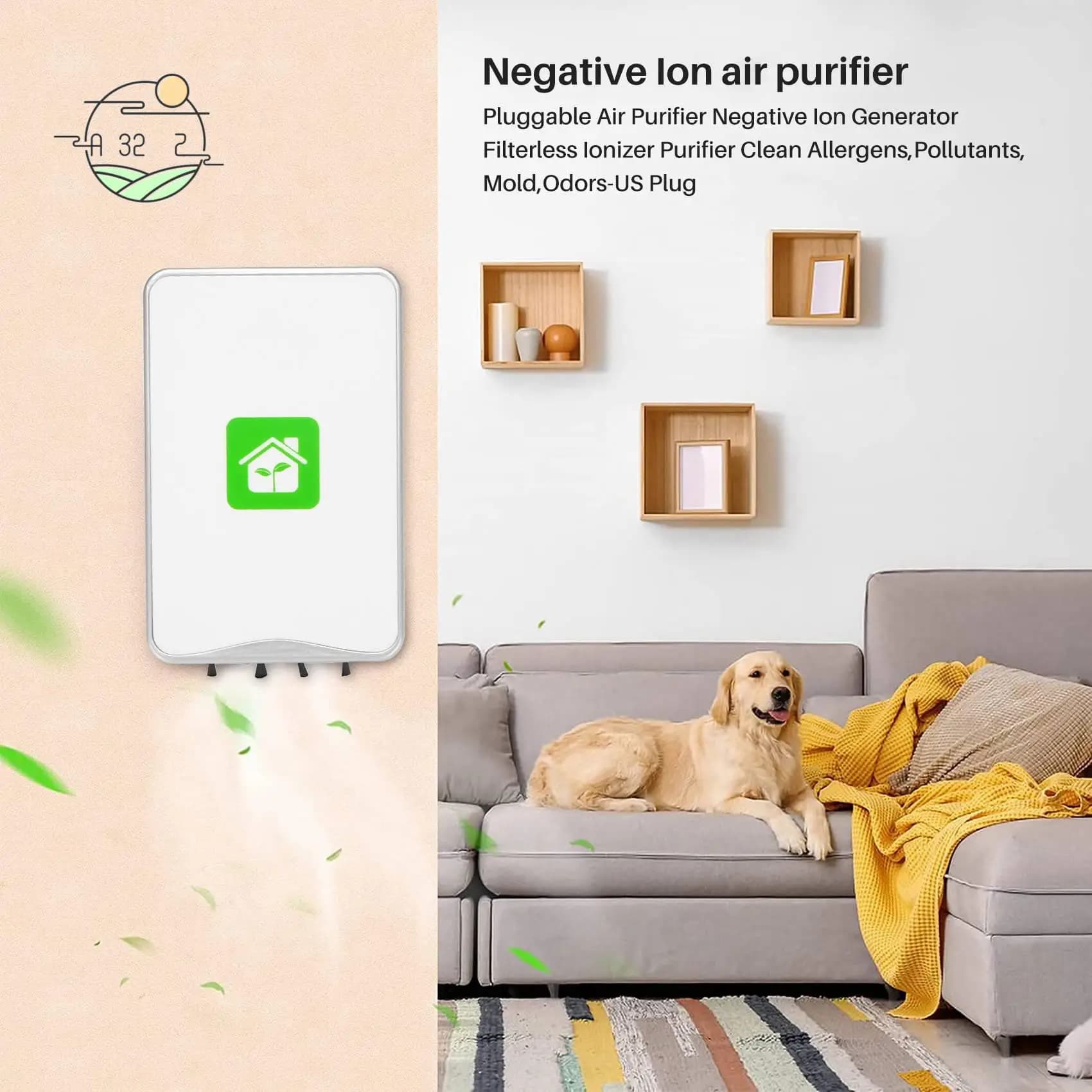 A32Z-Purificatore d'aria collegabile Generatore negativo Ionizzatore senza filtro Purificatore Pulito allergeni, sostanze inquinanti, muffe, odori