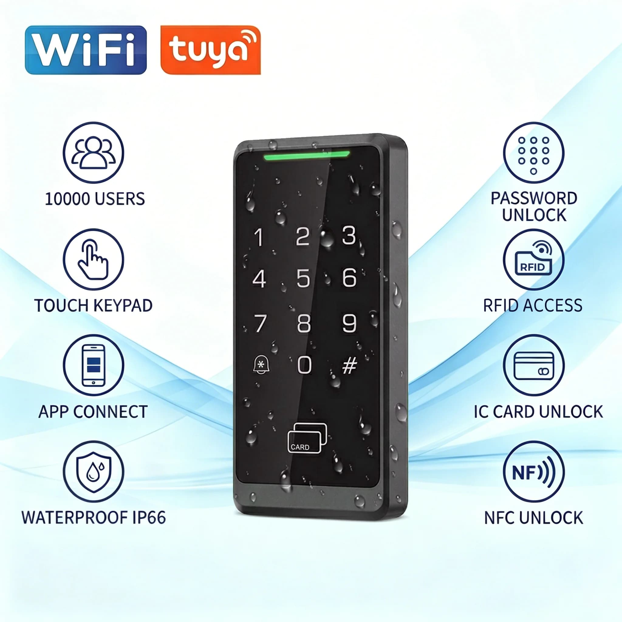 Tuya Wifi Door Access Keypad Ip66 Waterproof Ic Id Card Password Nfc Rfid App Remote Unlock 1000 Users Wiegand Home Office