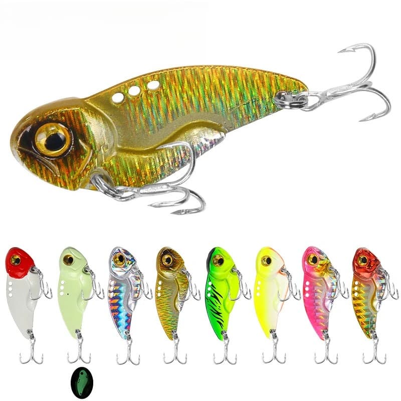 1 Pezzo Esca Artificiale Vib in Metallo da 8g 3.5cm con Occhi 3D, Affondante, a Vibrazione, per la Pesca di Spigola, Luccio e Persico