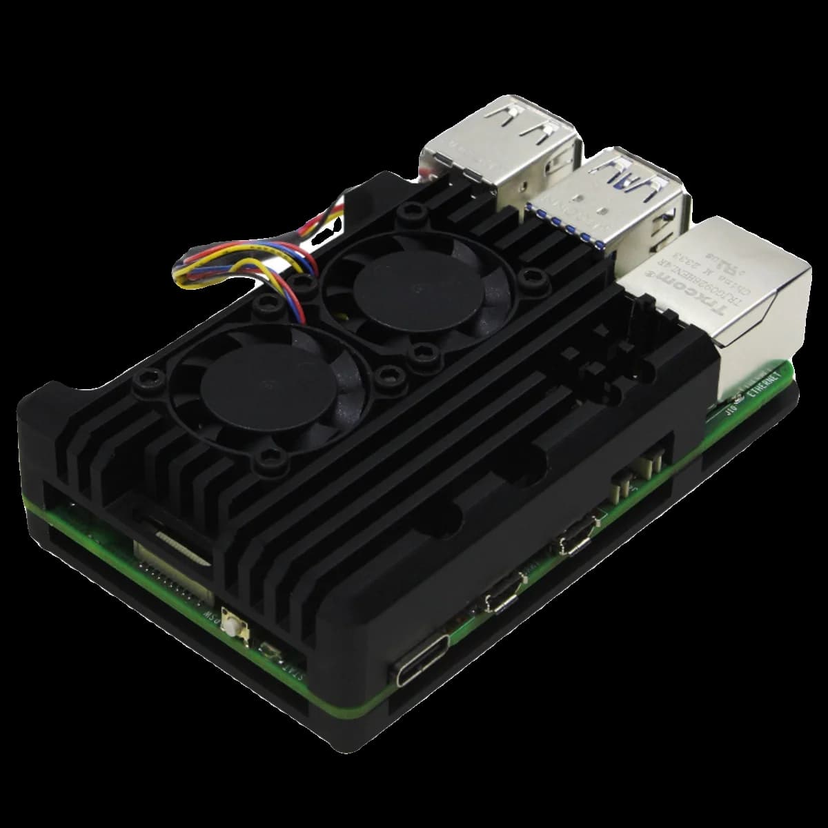 Raspberry Pi 5 PWM Speed Regulation 4PIN Dual Fan Heat Sink Aluminum Alloy Metal Protective Shell