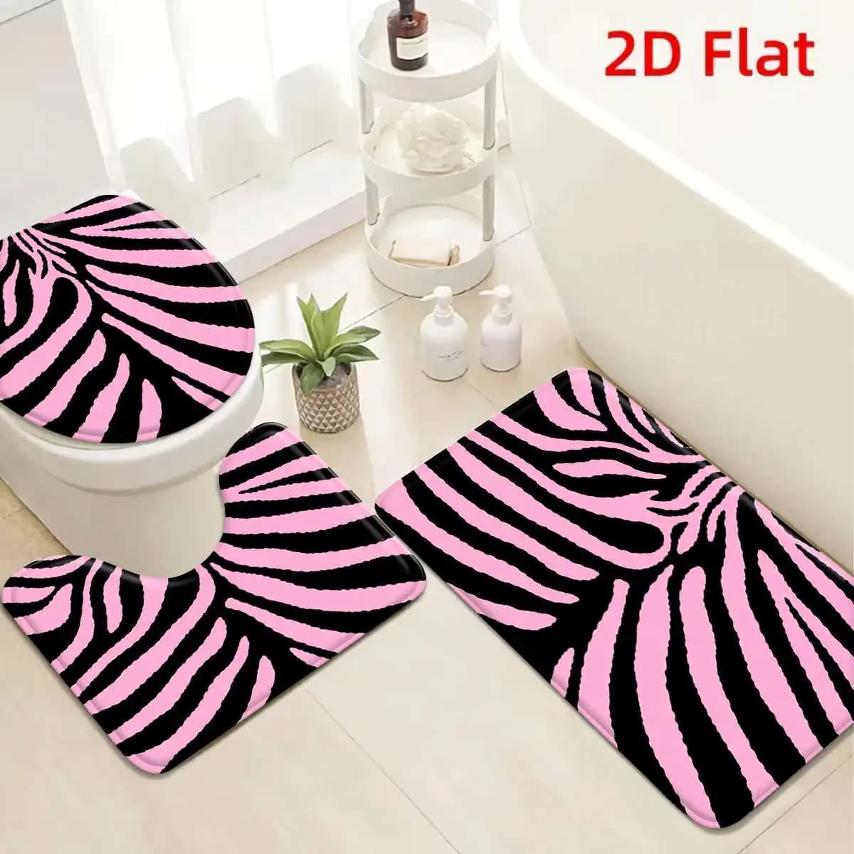 Set Tappetini da Bagno con Stampa Zebrata, Antiscivolo, per Doccia e Bagno, Accessori Decorativi per la Casa in Stile Tropicale Oceanico