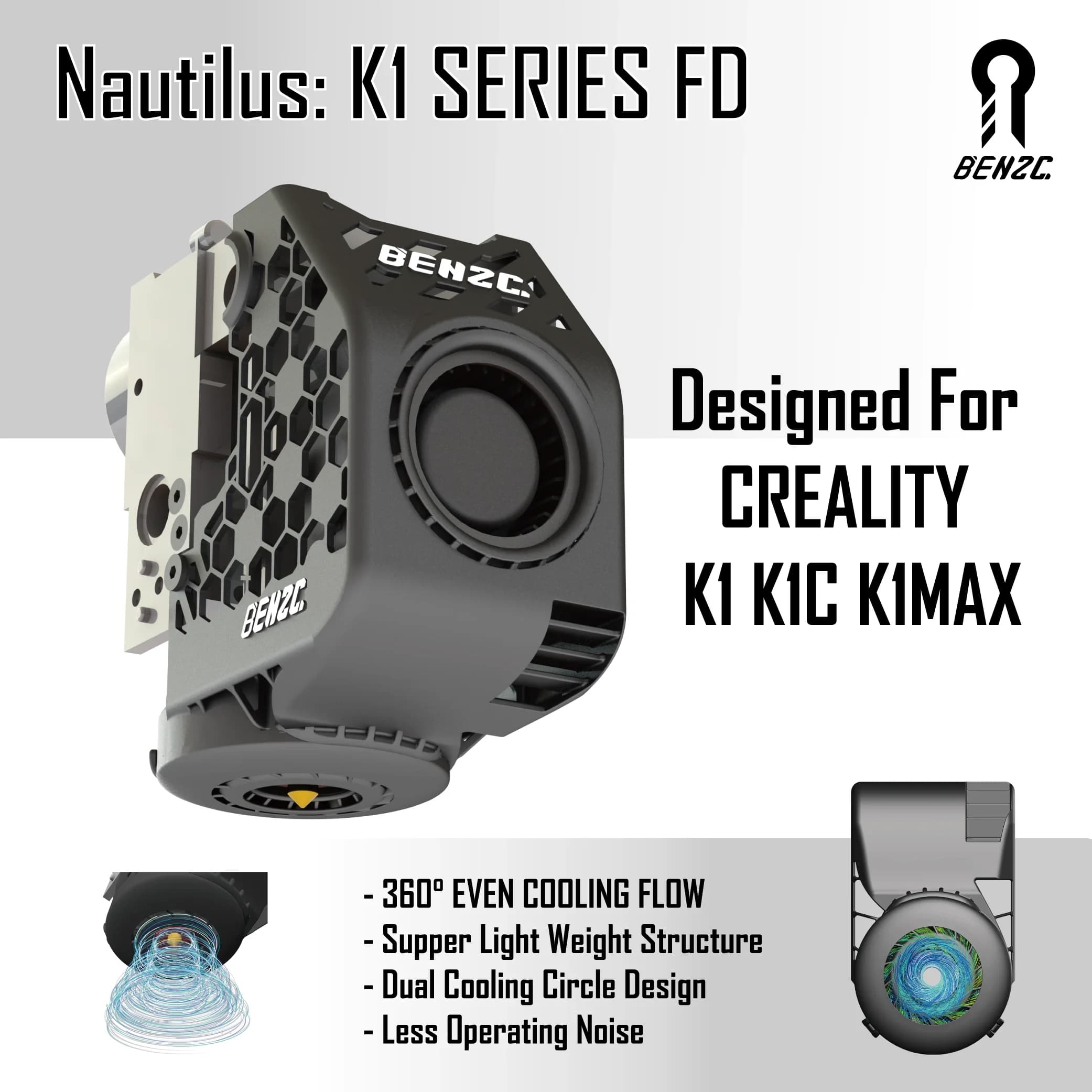 K1/K1C/K1 Max 360 ° Accessori di aggiornamento del condotto della ventola di raffreddamento del flusso per stampante 3D Creality K1C / K1 MAX Condotto della ventola BEN2C