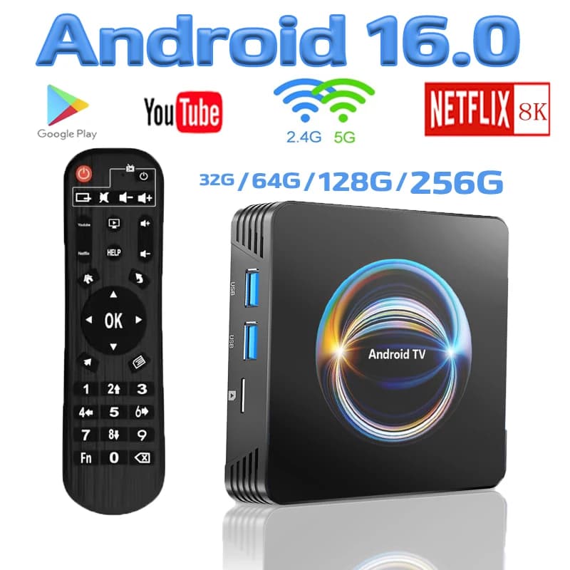 X66 Smart TV Box Android 16.0 HD 8K RK3528 256GB Rom Dual Band Wifi 2.4&5G Google Video TV Box BT5.4 Media Player Set Top Box