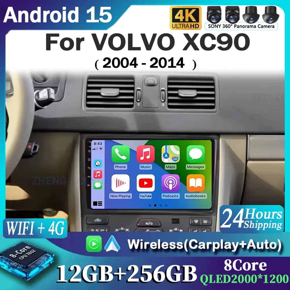 10Inch For VOLVO XC90 2004-2014 12+256GB Android 15 4G Touch Screen Car Radio Multimedia Video Player GPS Navigation Carplay DSP