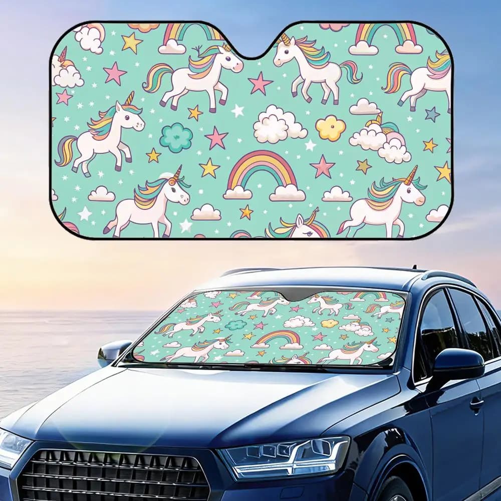 Parasole per Auto a Forma di Unicorno, Copertura per Parabrezza con Protezione UV, Isolamento Termico Riflettente in Foglio di Alluminio