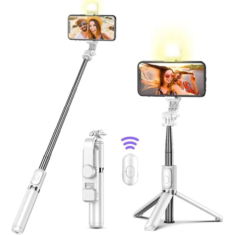Bastone selfie wireless Bluetooth con treppiede esteso a luce di riempimento a LED con bastone selfie con otturatore remoto per telefono cellulare Android Ios