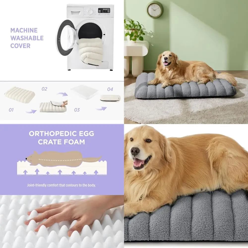 Letto ortopedico per cani di grandi dimensioni - Materasso per animali chic impermeabile XL con rivestimento rimovibile, schiuma felpata per interni (44 x 32, grigio)