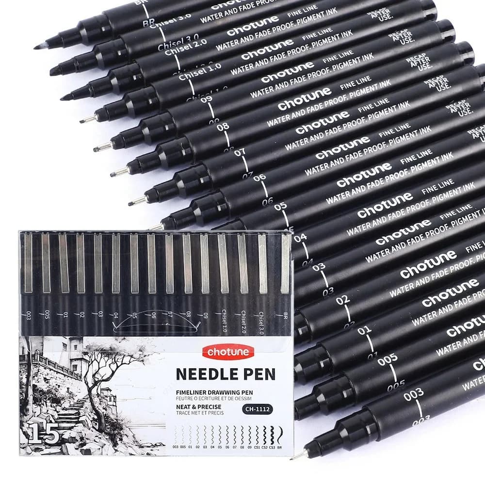 Micropenne neri, 15 dimensioni, inchiostro da archivio impermeabile, penna a punta fine per illustrazioni di artisti, schizzi, anime, disegno tecnico manga