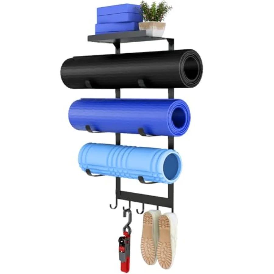 Supporto da Parete per Tappetini Yoga, Porta Tappetini Yoga con Mensola Galleggiante in Metallo per la Conservazione di Tappetini Fitness e Yoga