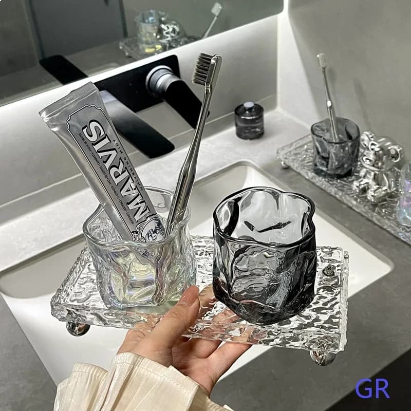 Light Luxury Toothbrush Holder & Cup Set Bathroom Countertop Organizer Rack