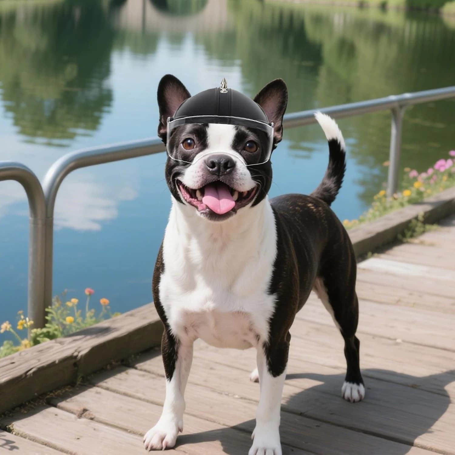 Casco per cani Hamaileon di razza piccola, visiera abbassata per casco da motociclista per cani per motociclismo all'aperto Cappello antivento per animali domestici con foro per l'orecchio