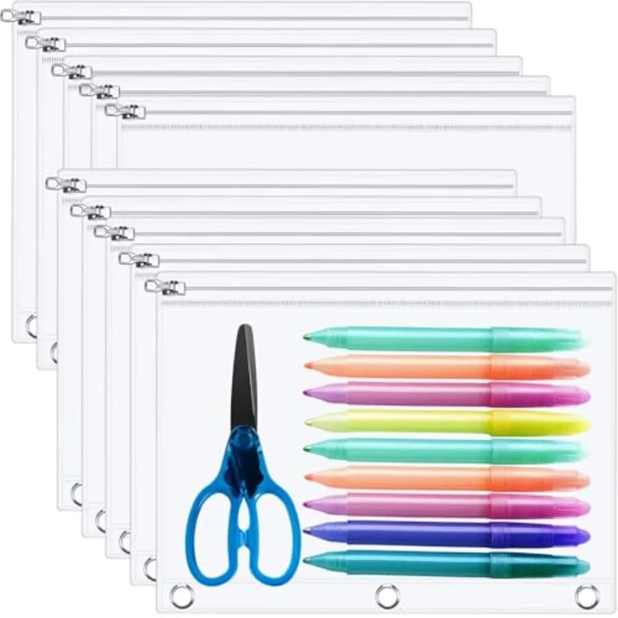 Pack Clear Pencil Pouch for 3 Ring Binder Pencil Case with Zipper 3 Ring Binder Pocket Insert Bag x 7'' Visible Cash Envelope w