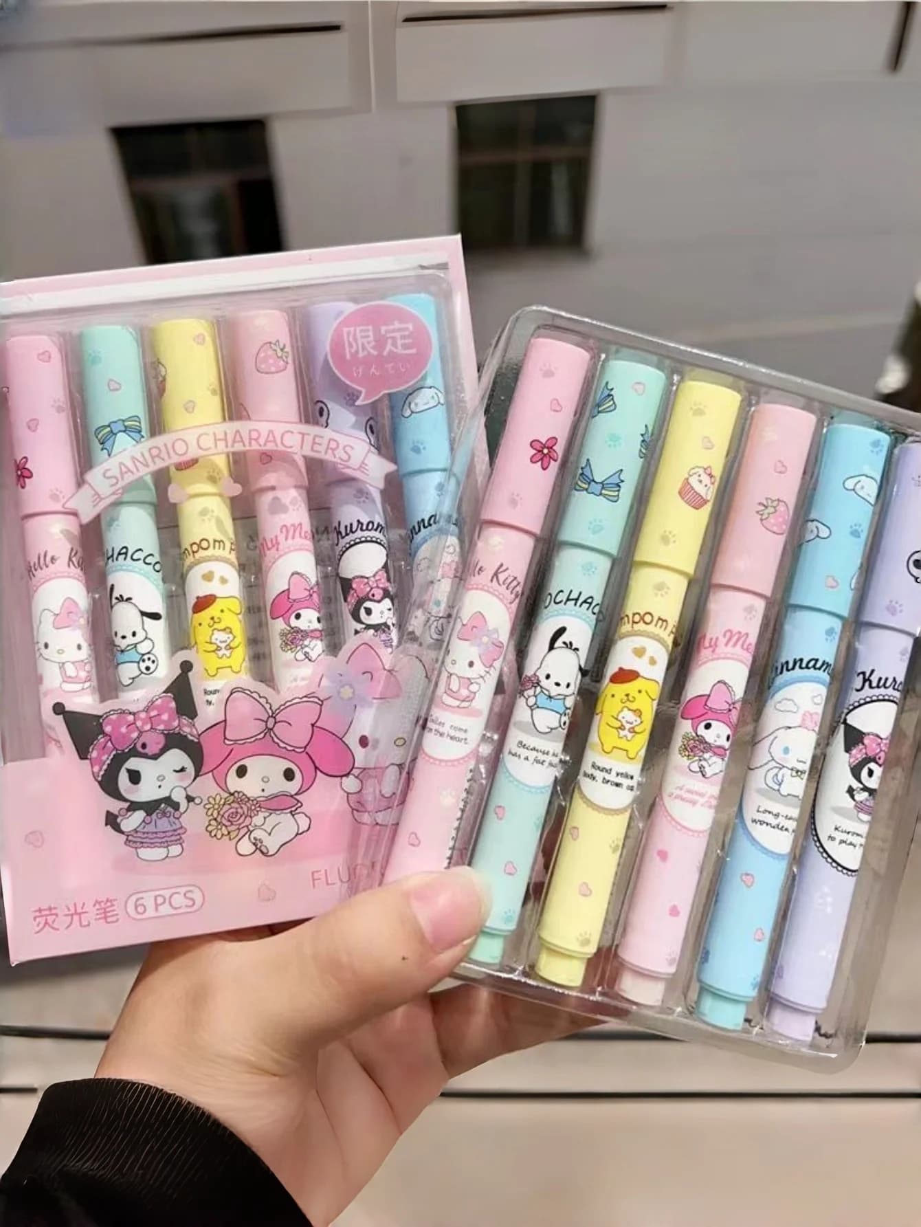 Set di evidenziatori Sanrio da 6/12 pezzi - 6 pezzi, evidenziatori multicolori, stampati con Hello Kitty e i suoi amici