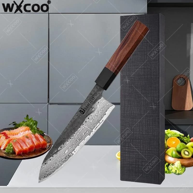 WXCOO Coltello da cuoco giapponese Lama ultra affilata Coltello per affettare Santoku Coltello da cucina damasco a 67 strati Perfetto per la cucina domestica
