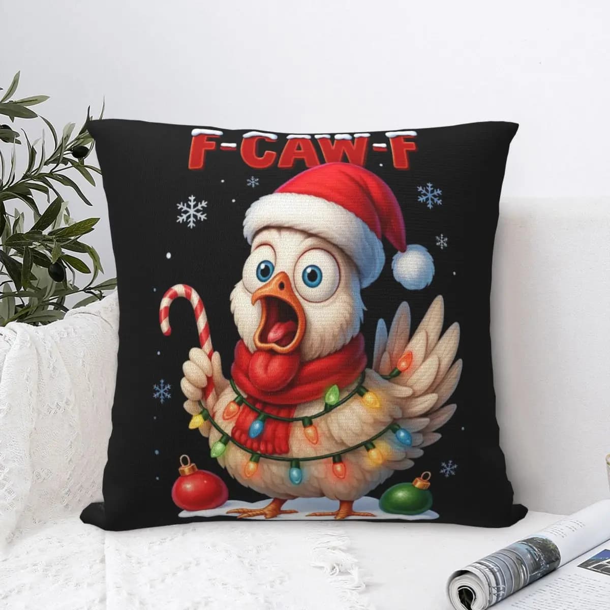 Fodera per cuscino F-CAW-F Fodera per cuscino grafica con pollo natalizio Federa per cuscino alla moda per divano Federe per la decorazione della casa