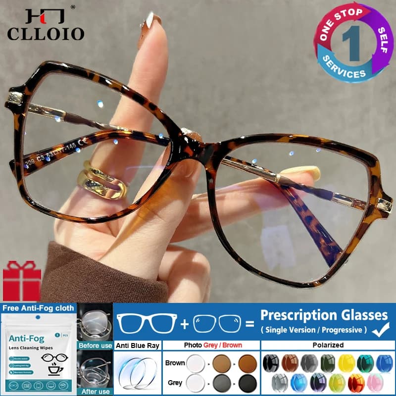 CLLOIO Occhiali da vista con montatura a farfalla grande alla moda Occhiali da lettura anti-luce blu da donna Occhiali da vista personalizzati per miopia