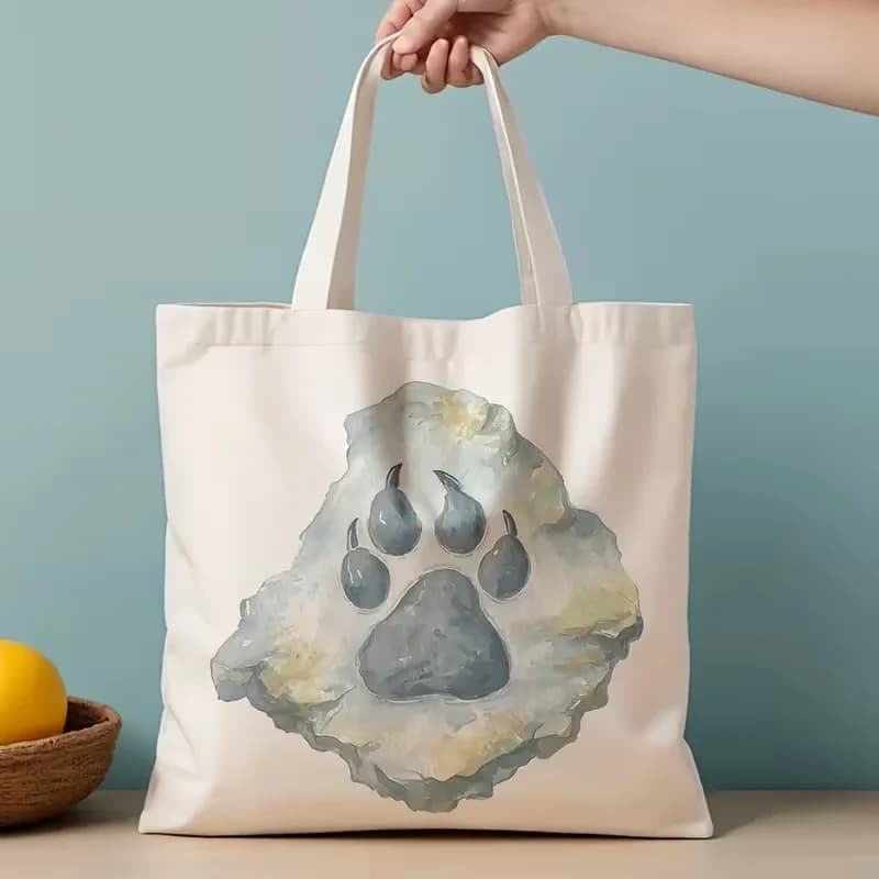 Watercolor Cat Paw Canvas Tote Bag Soft Pastel Pet Footprint Print Shoulder Bag Reusable Handbag for Girls School Daily