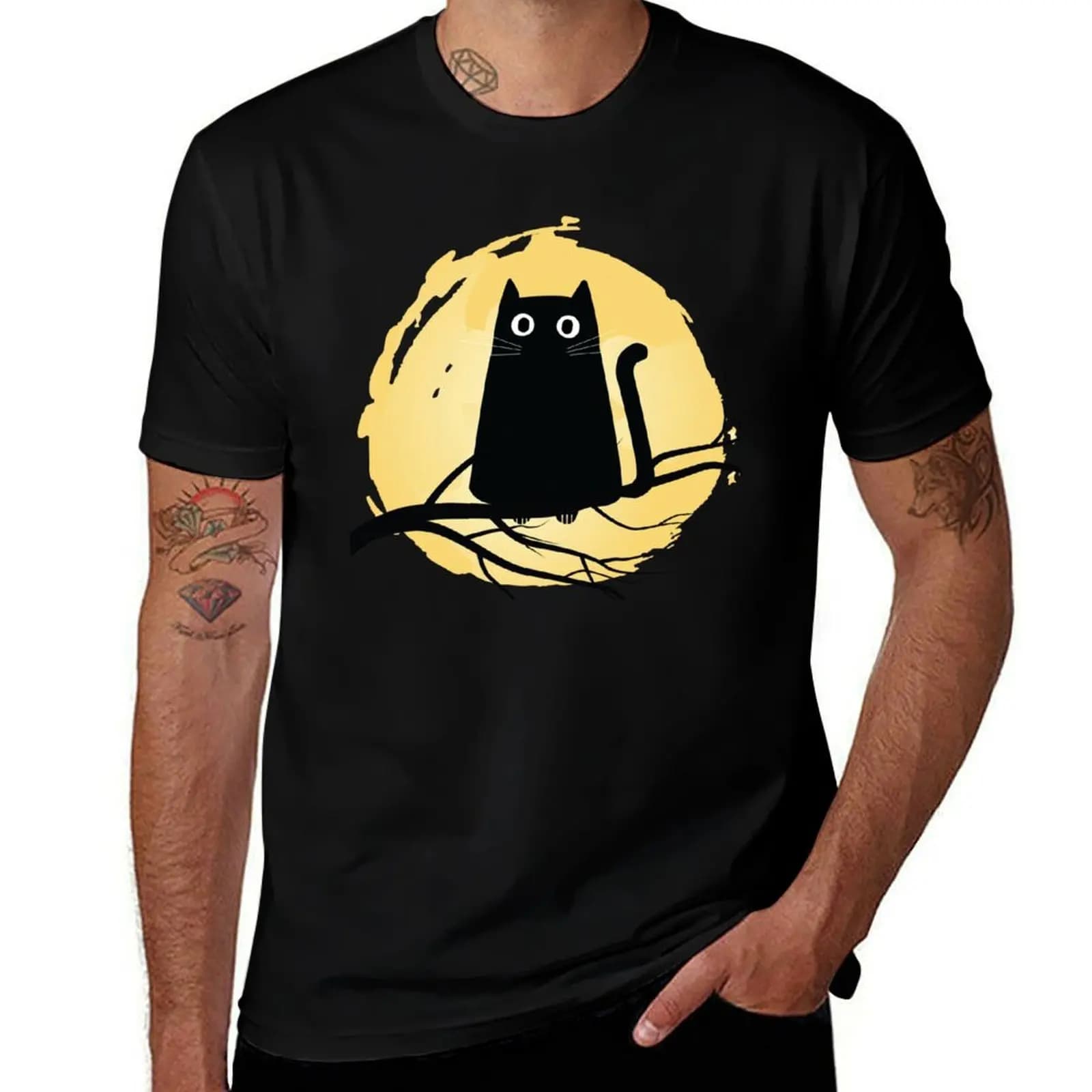 Albero per gatti a forma di luna. Astonished in Black Cute T-Shirt Maglietta casual resistente alle macchie