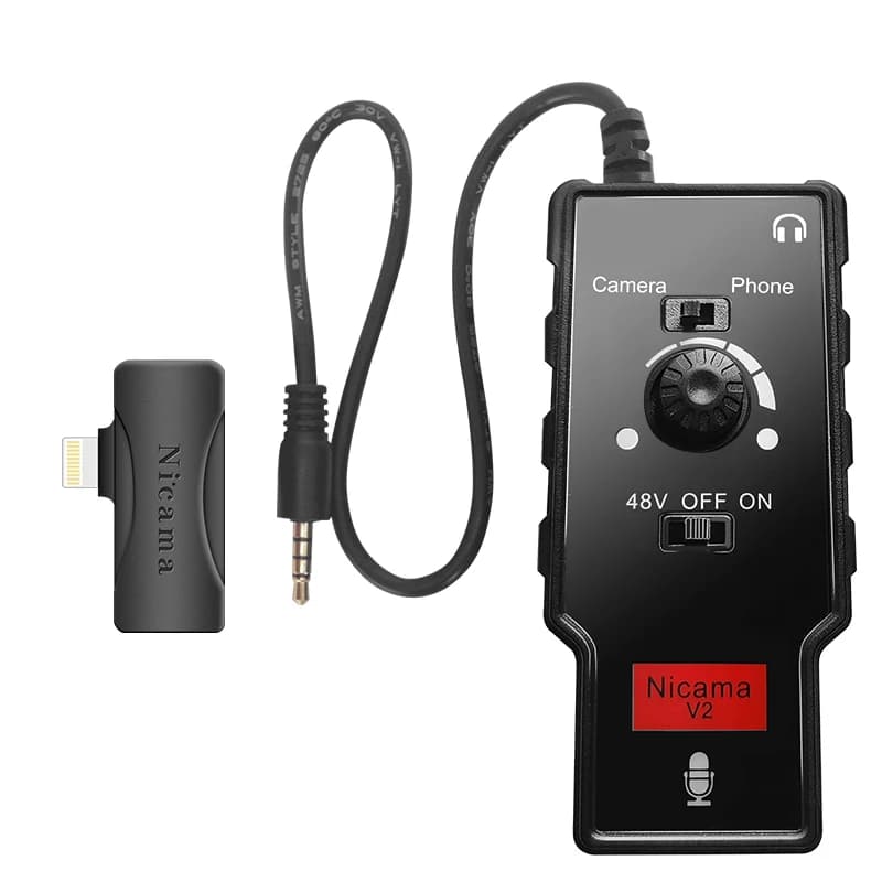 Microphone/guitar Adapter Nicama V2 XLR 3.5 mm female, microphone preamp for iPhone Samsung Smartphone iPad Laptop DSLR Camera
