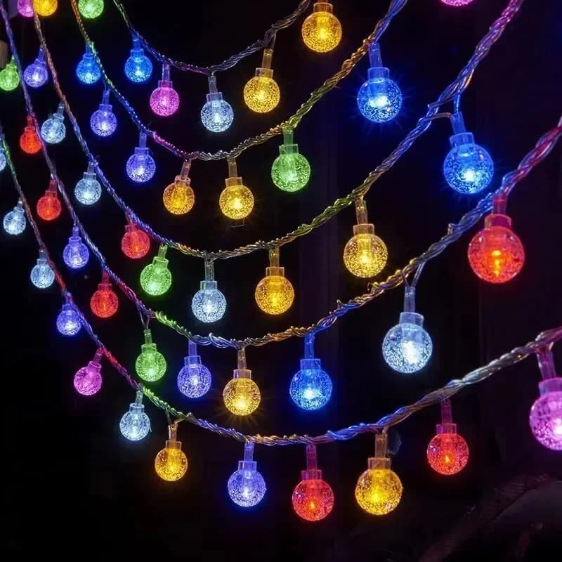 Stringa di luce per atmosfera da campeggio impermeabile da giardino esterno con sfera di cristallo rotonda a LED per la decorazione del soggiorno e del cortile